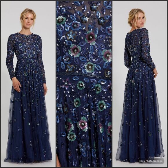 Mac Duggal 5533 Embellished High Neck Long Sleeve A Line Gown Dress - Picture 1 of 14